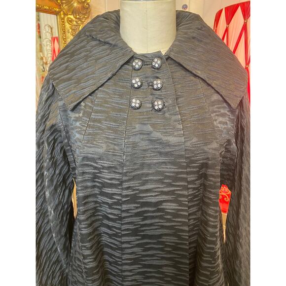 vintage 1950s black swing coat trapeze timeless shawl collar rhinestone maisel m - Picture 3 of 9